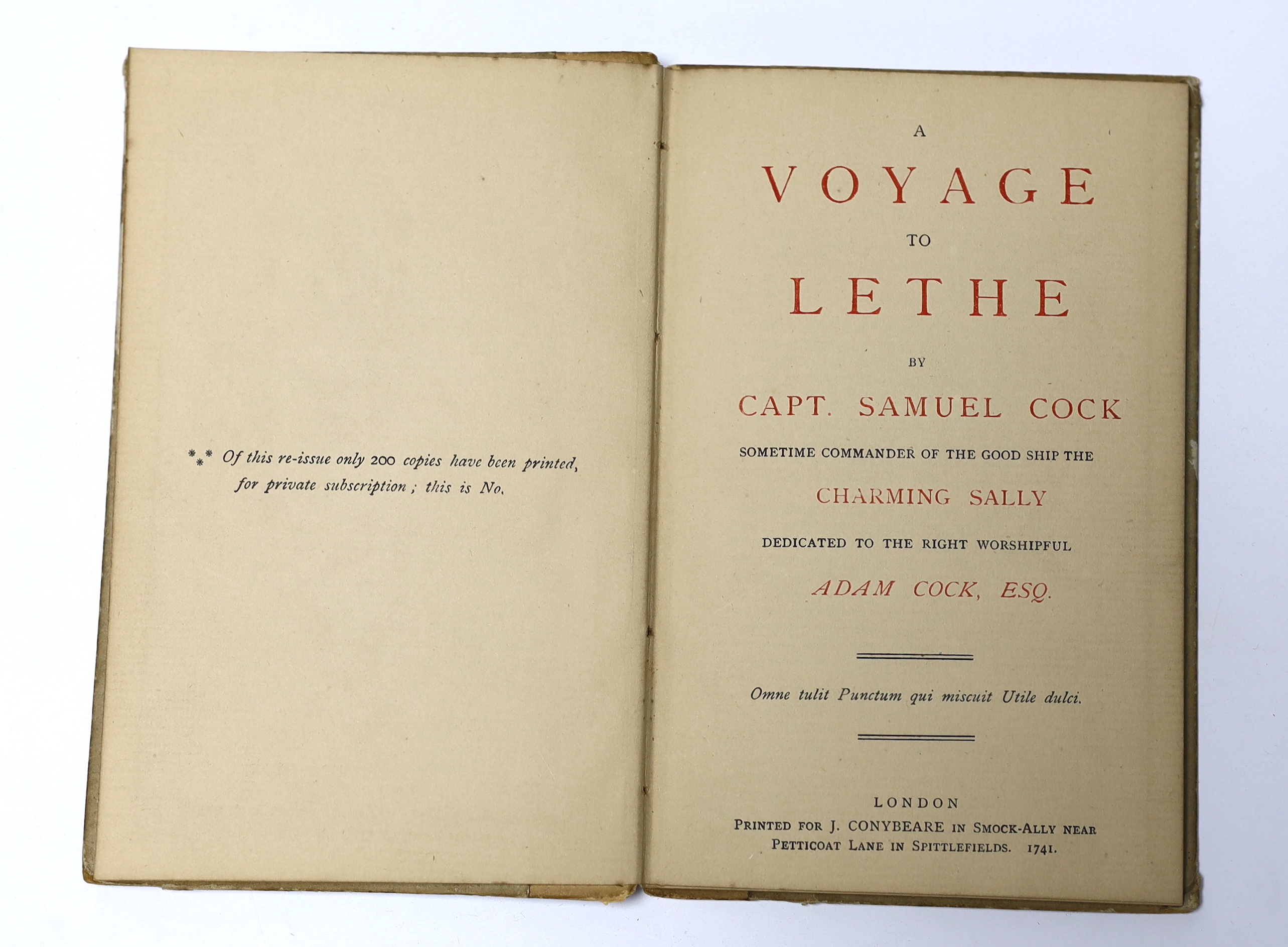 Visiak, E.H. Medusa: a story of mystery and ecstasy and strange horror. (new edition) with a preface by Denis Saurat....publisher's cloth and d/wrapper. Victor Gollancz, 1946; Cock, Samuel (pseud.) A Voyage to Lethe by C
